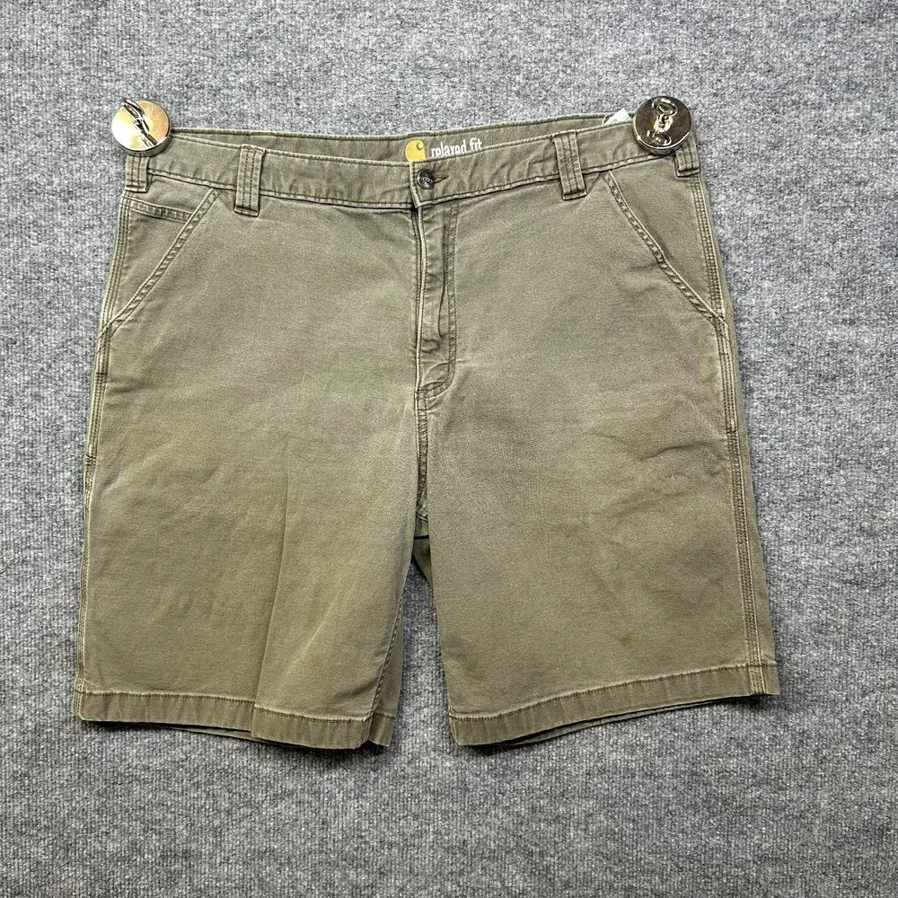 Carhartt Work Shorts Men 40 Olive Green Good Relaxed Fit Utility Stretch 102514
